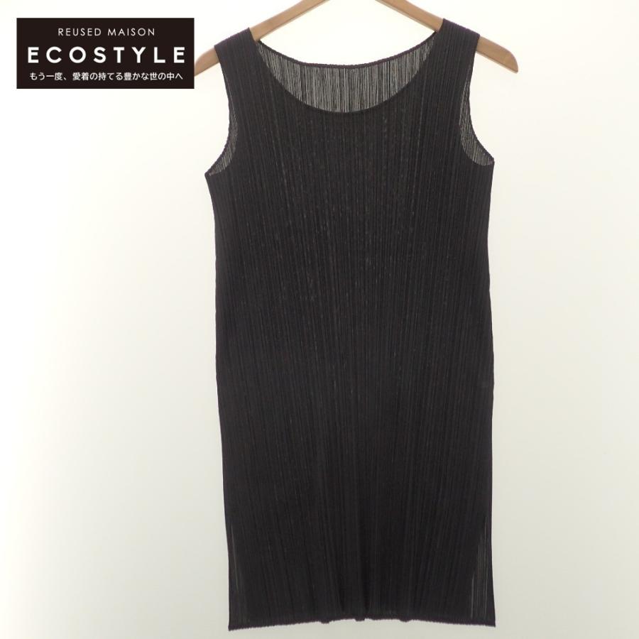 プリーツプリーズノースリーブロングトップスブラック