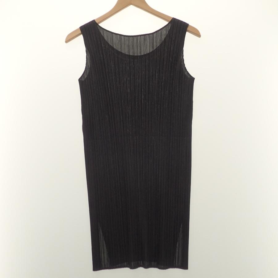 プリーツプリーズノースリーブロングトップスブラック