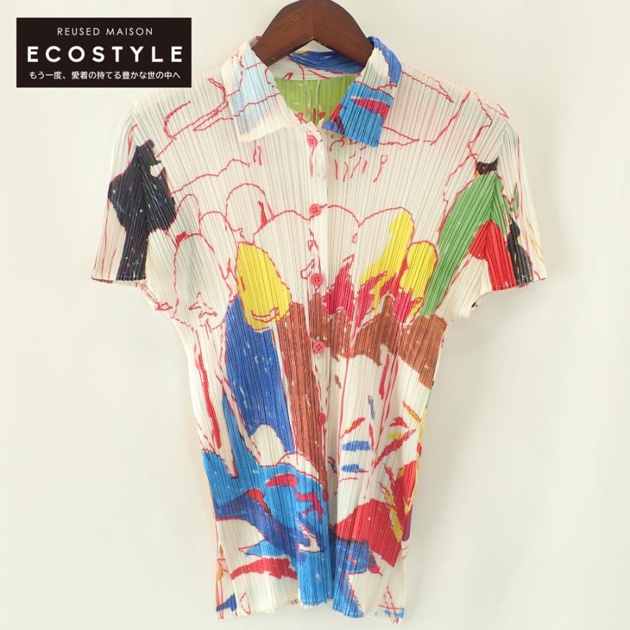 美品/ PLEATS PLEASE プリーツプリーズ PP51-JJ812 総柄 プリーツ 半袖  