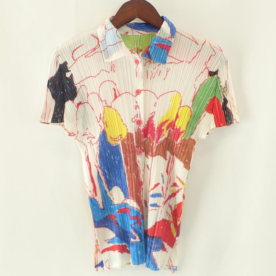 美品/ PLEATS PLEASE プリーツプリーズ PP51-JJ812 総柄 プリーツ 半袖 