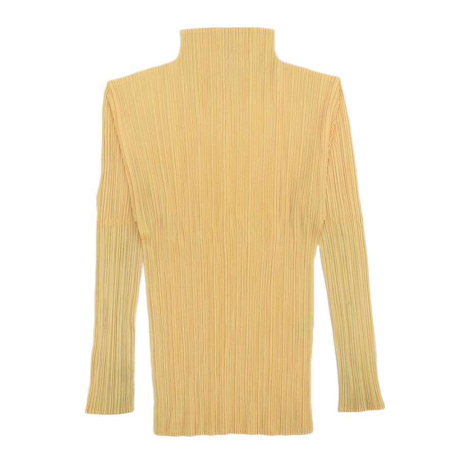 プリーツプリーズ ハイネック長袖トップス イエロー
