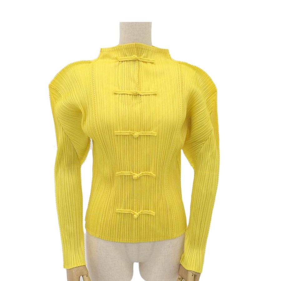 イッセイミヤケ PLEATS PLEASE】チャイナ 半袖 イエロー Tシャツ