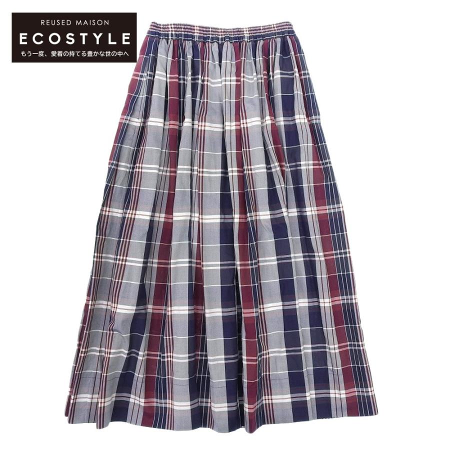 DRAWER 美品 ドゥロワー チェックギャザー スカート レディース グレー  