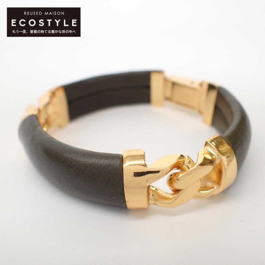 LOEWE ロエベ チェーンデザインメタル/レザー バングル カーキ系