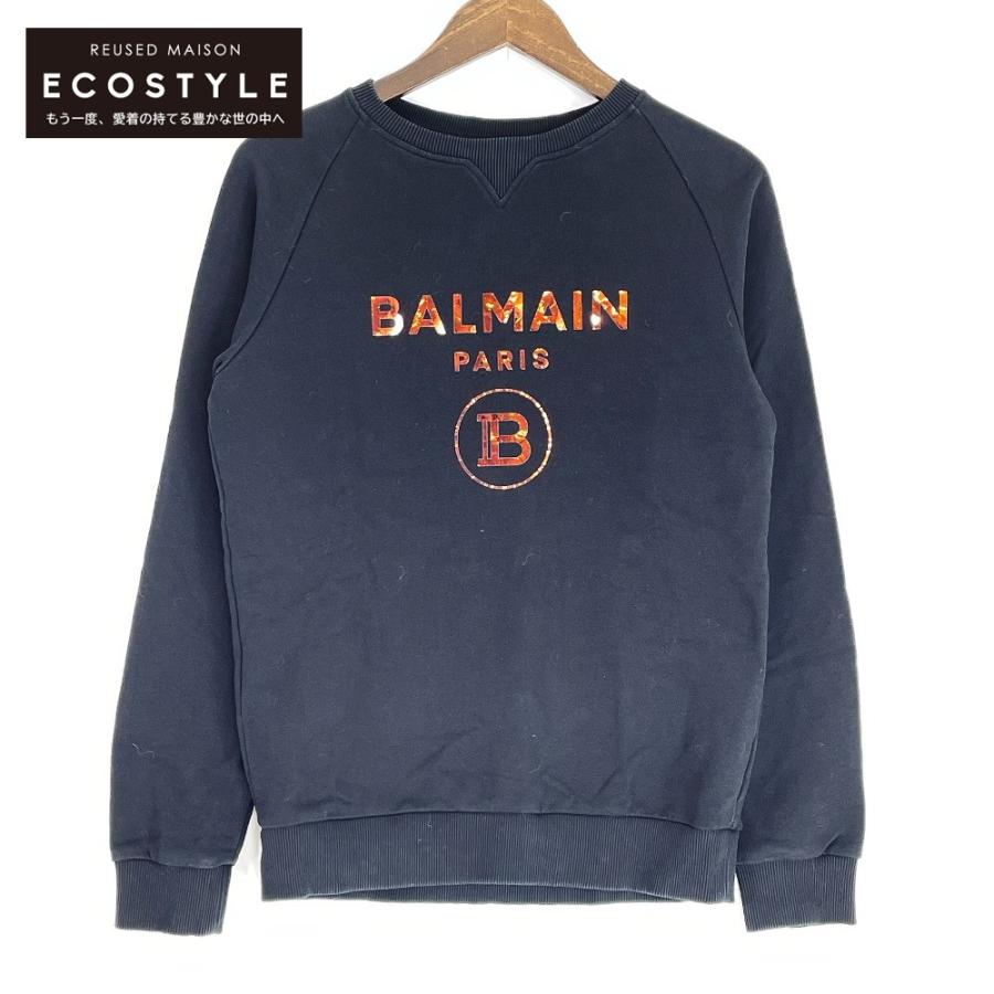 BALMAIN（バルマン） ブラック メタリックロゴプリントスウェット 