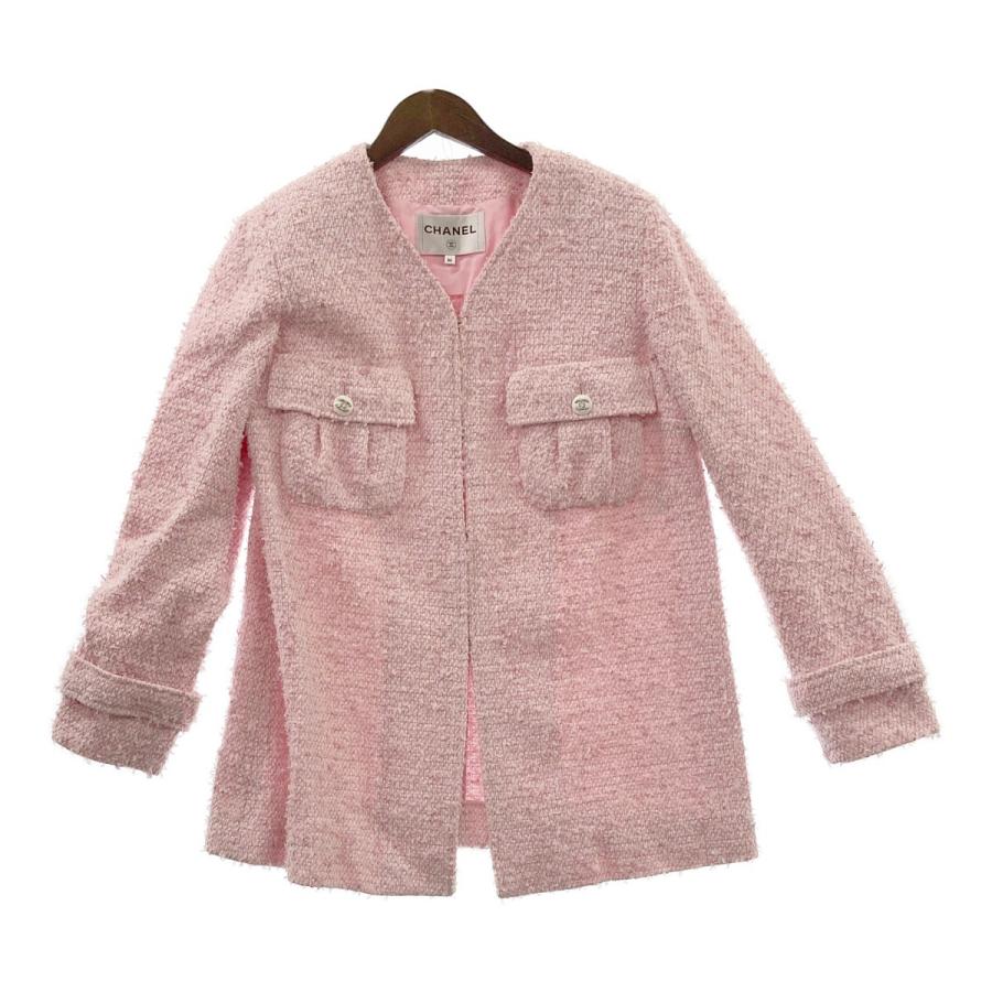 CHANEL 美品/ シャネル 21SS P70066V61540 ツイード ノーカラー CHANEL 美品/ シャネル 21SS P70066V61540 ツイード ノーカラー