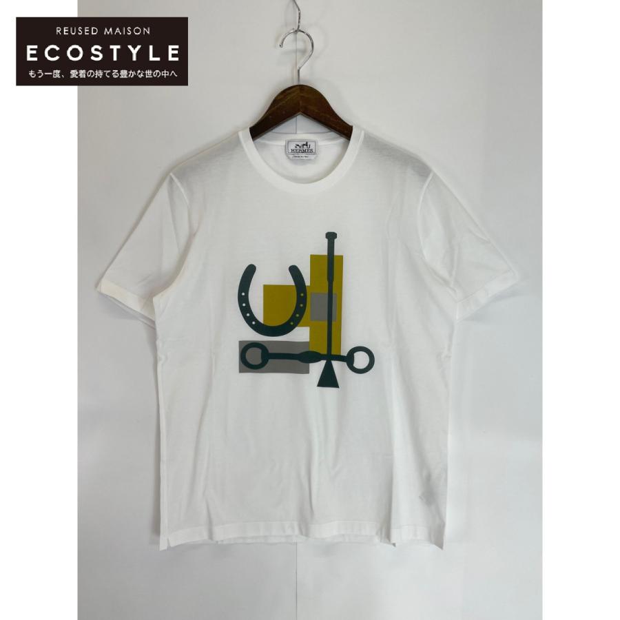 美品/国内正規 HERMES エルメス 馬蹄プリント クルーネック半袖Tシャツ 