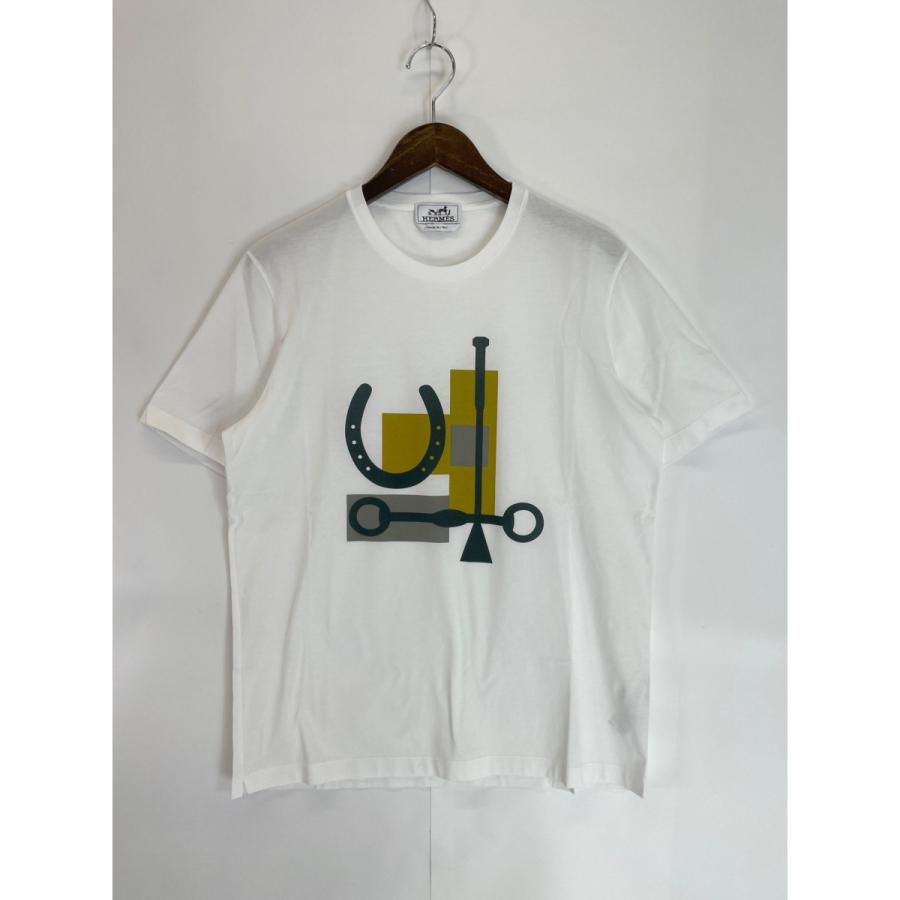美品/国内正規 HERMES エルメス 馬蹄プリント クルーネック半袖Tシャツ