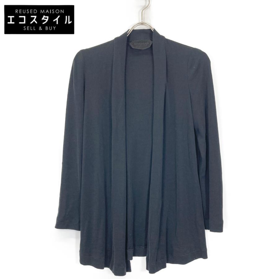 ROCHAS - ロシャス ﾌﾞﾗｯｸ ｺｯﾄﾝ ﾊｲｹﾞｰｼﾞﾆｯﾄﾄｯﾊﾟｰｶｰﾃﾞｨｶﾞﾝ　0401528 9 ROCHAS ロシャス ブラック コットン ハイゲージニットトッパー