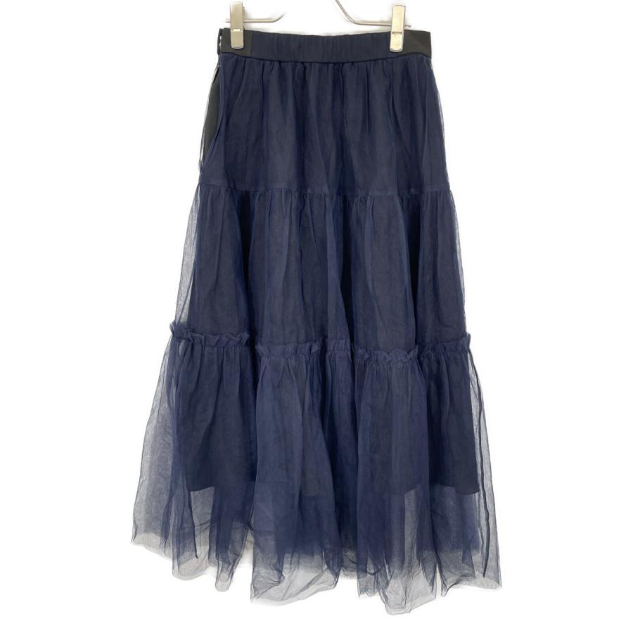 Rene ルネ ネイビー 61114010 レース チュール ロングスカート 36