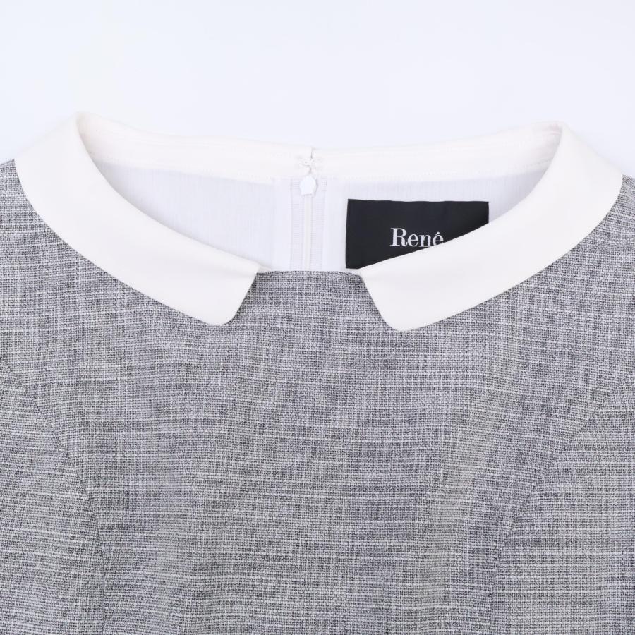 Rene ルネ グレー レーヨン混 5326990 白襟ジャガード ワンピース 34