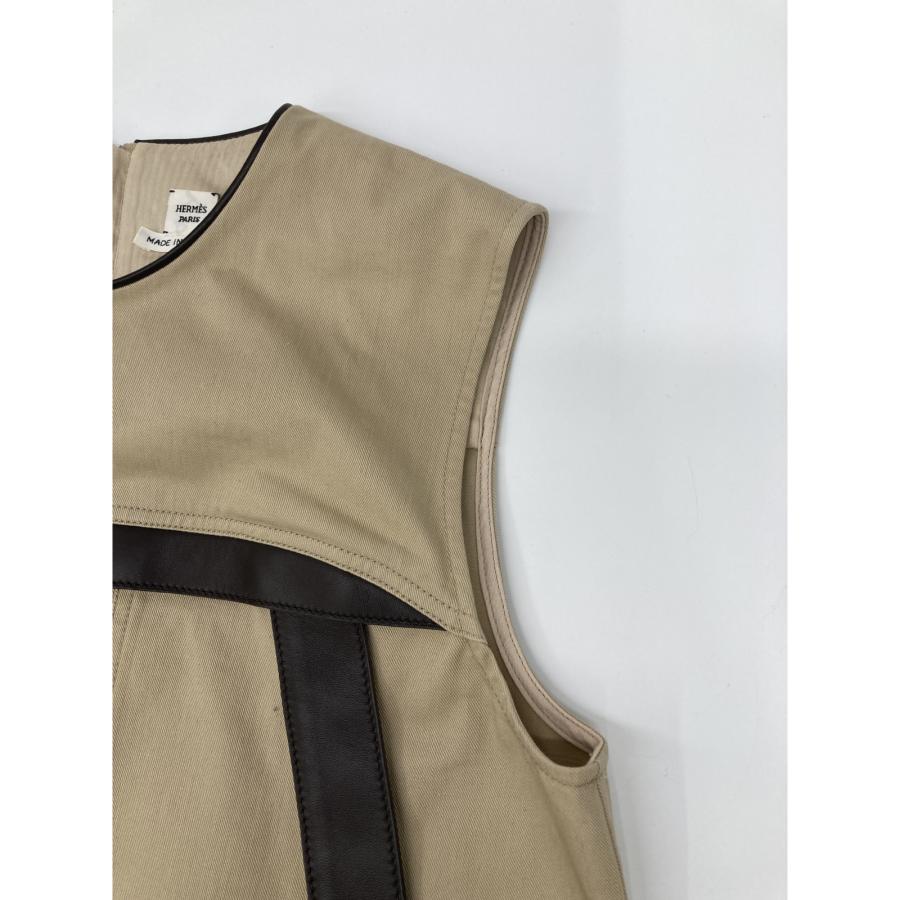 HERMES - エルメス HERMES レザーノースリーブワンピース    レディース 36 新品同様/国内正規 HERMES エルメス レザー/コットン切替 ベルト付