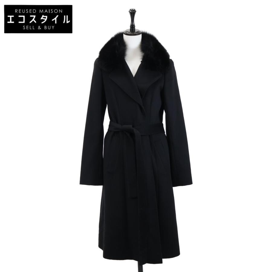 【美品】ダイアグラム 2way ロングコート フォックスファー 36 S 黒 TRUSSARDI（トラサルディ） フォックスファーカラー/ベルト付 カシミヤ