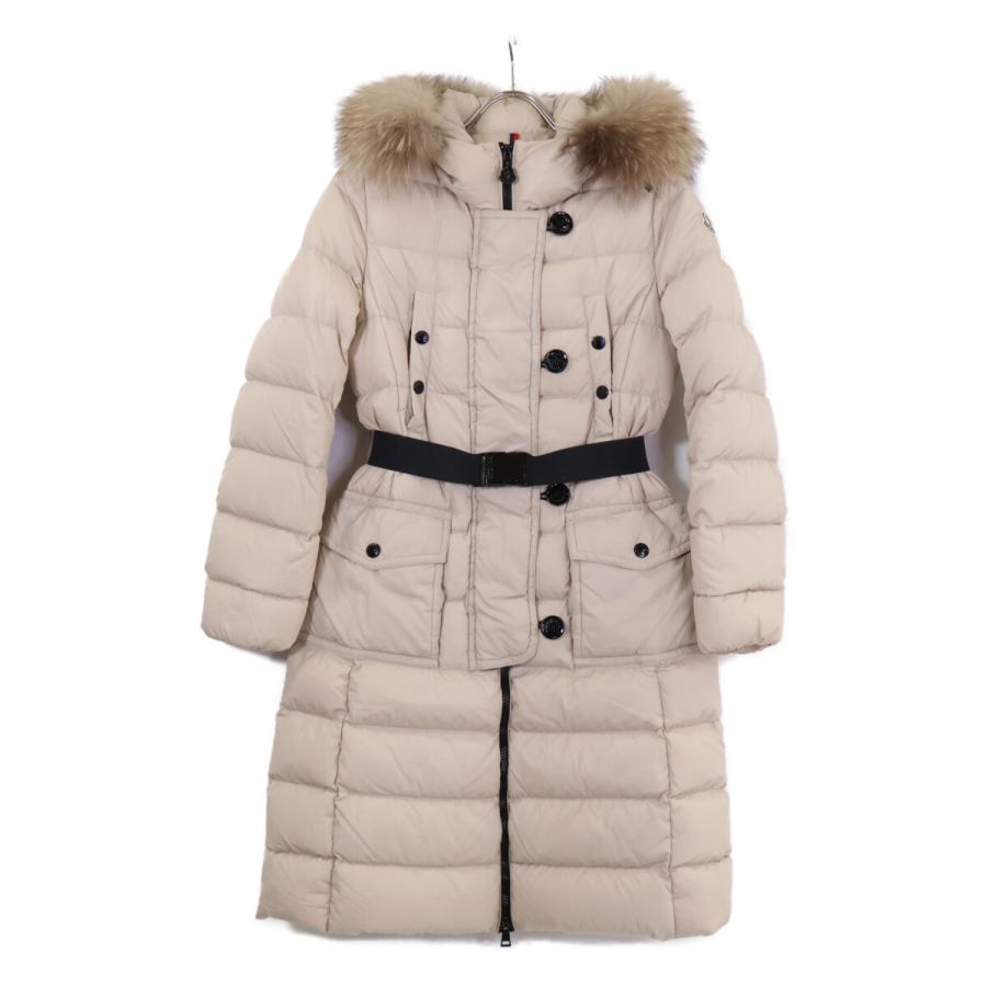 MONCLER モンクレール A20934982025 GENEVRIETTE ベルト/ファー付 フーディダウン コート 00 ベージュ レディースの画像