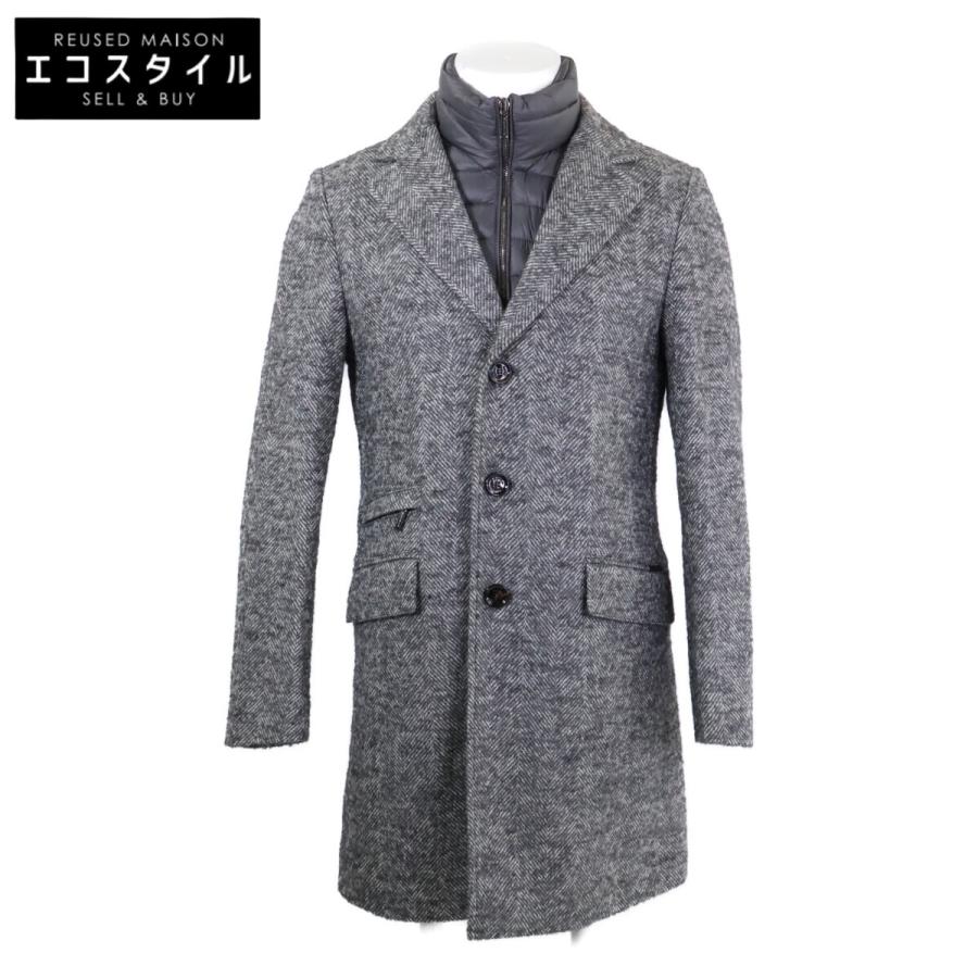【48】MOORERムーレー HARRIS-LEチェスターコート 48 ブラック MOORER（ムーレー） 新品同様/国内正規 HARRIS ダウン前立て付