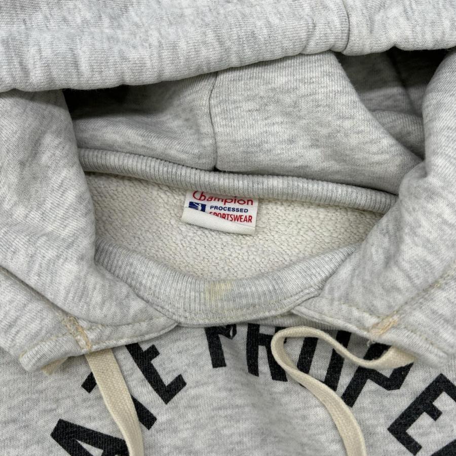 Champion チャンピオン グレー 復刻ランタグ カレッジロゴ 後付けフード パーカー L Champion（チャンピオン） グレー 復刻ランタグ カレッジロゴ 後付け