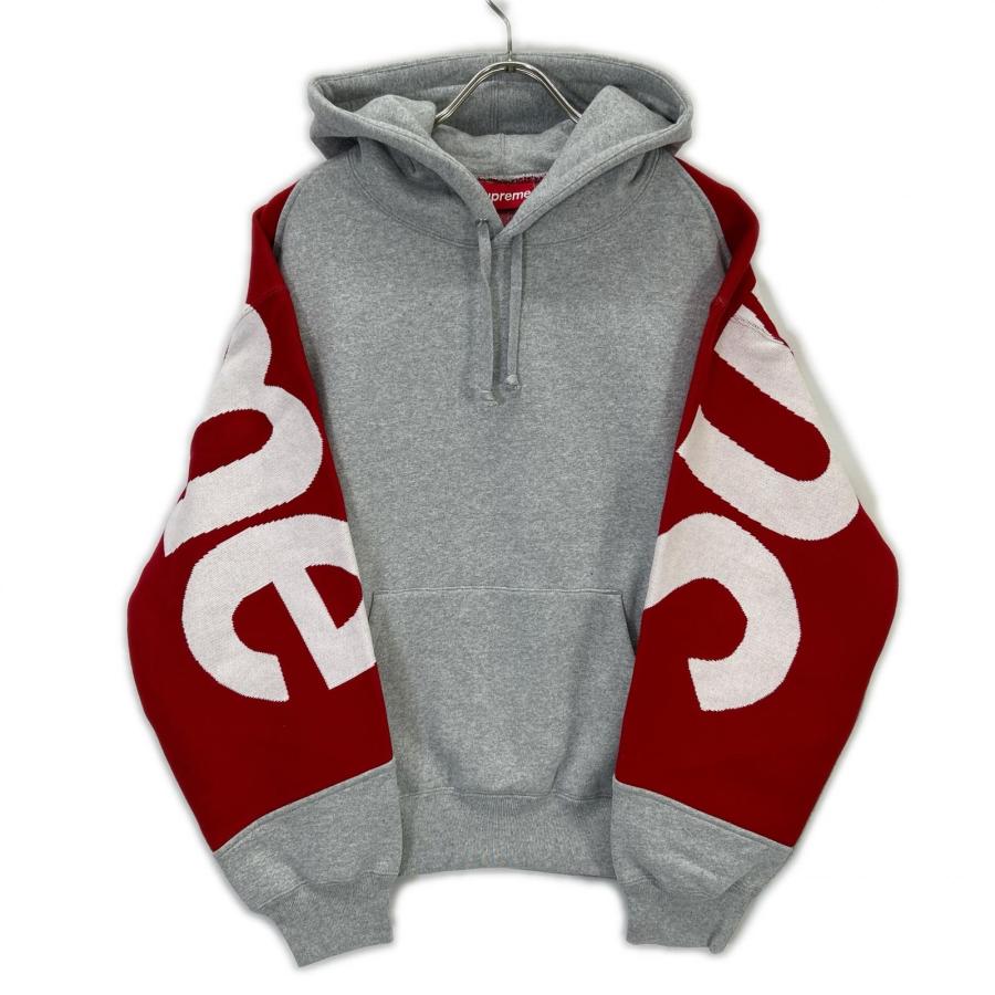 Supreme（シュプリーム） グレー ビッグロゴ ジャガード フーディー 
