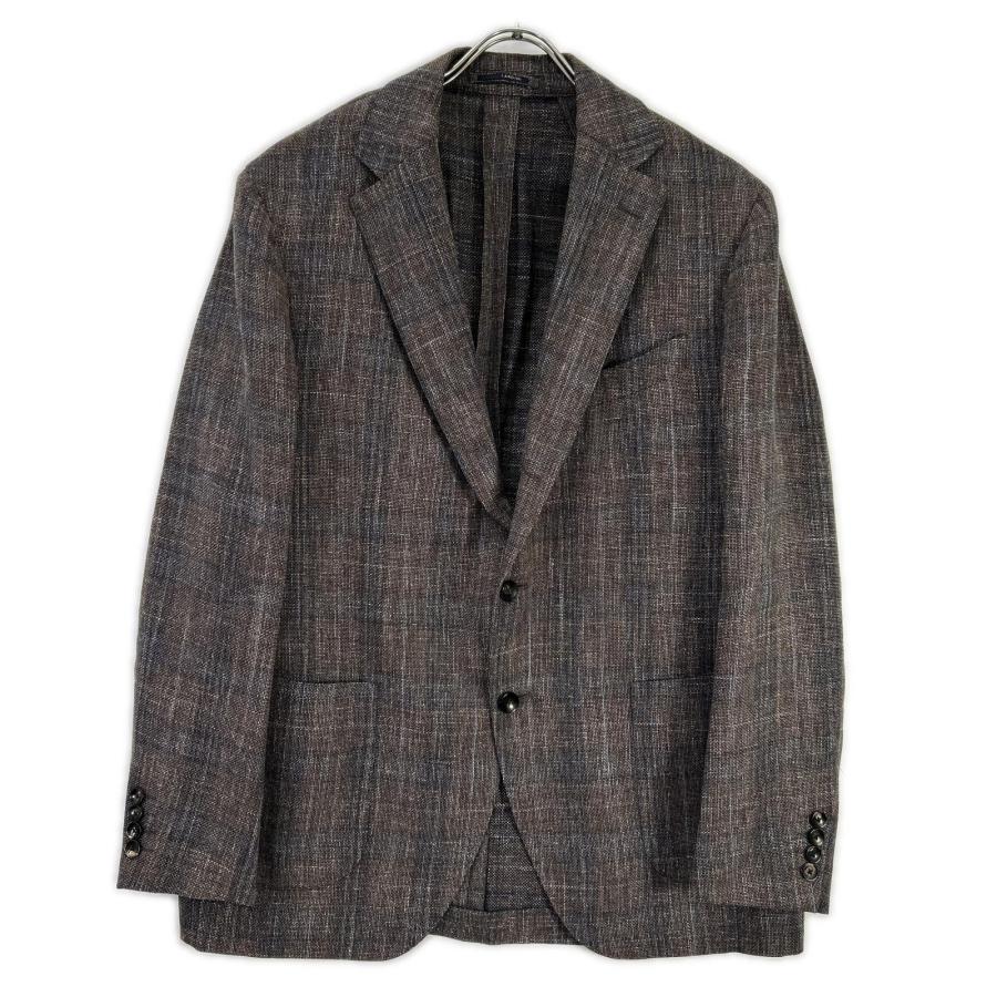 LARDINI ラルディーニ JR0526AQ ブラウン ウールリネンコットン チェック テーラードジャケット 52 LARDINI（ラルディーニ） JR0526AQ ブラウン ウールリネンコットン