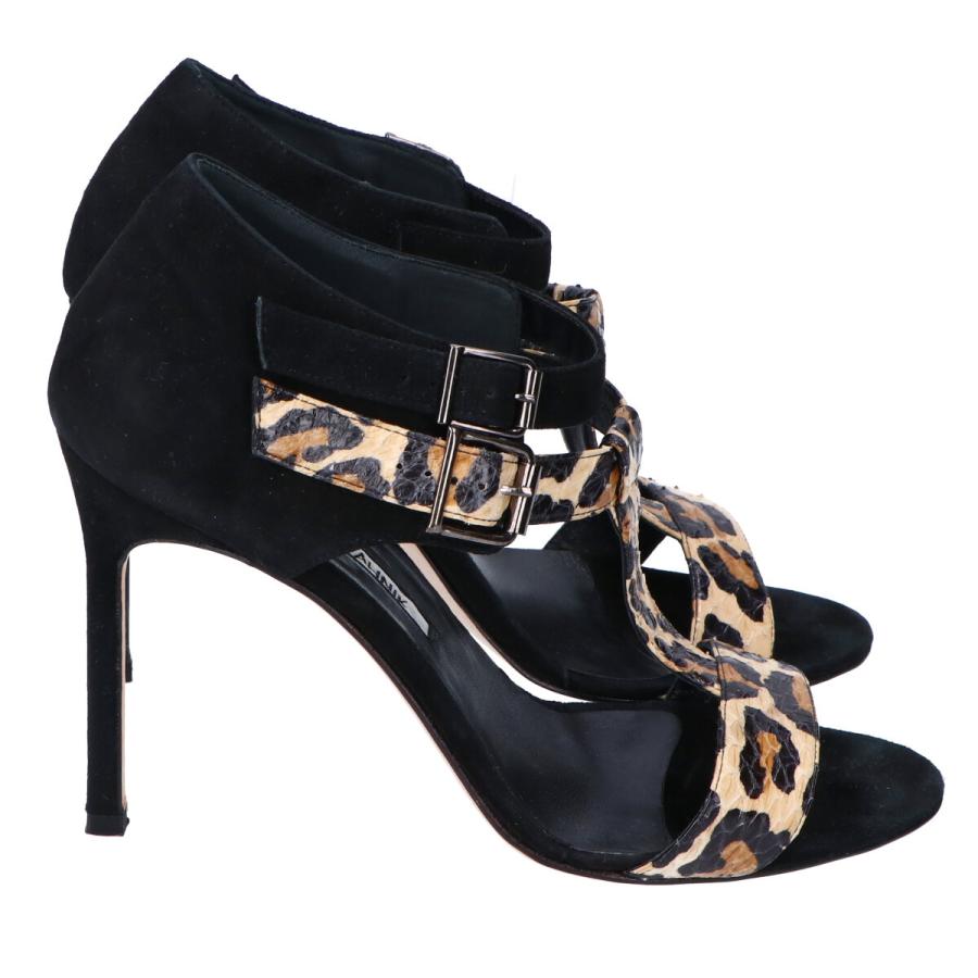 希少　マノロブラニク　サンダル　レオパード柄　パイソン　ビジュー　36 1/2 MANOLO BLAHNIK（マノロブラニク） レオパード柄パイソン/スエード