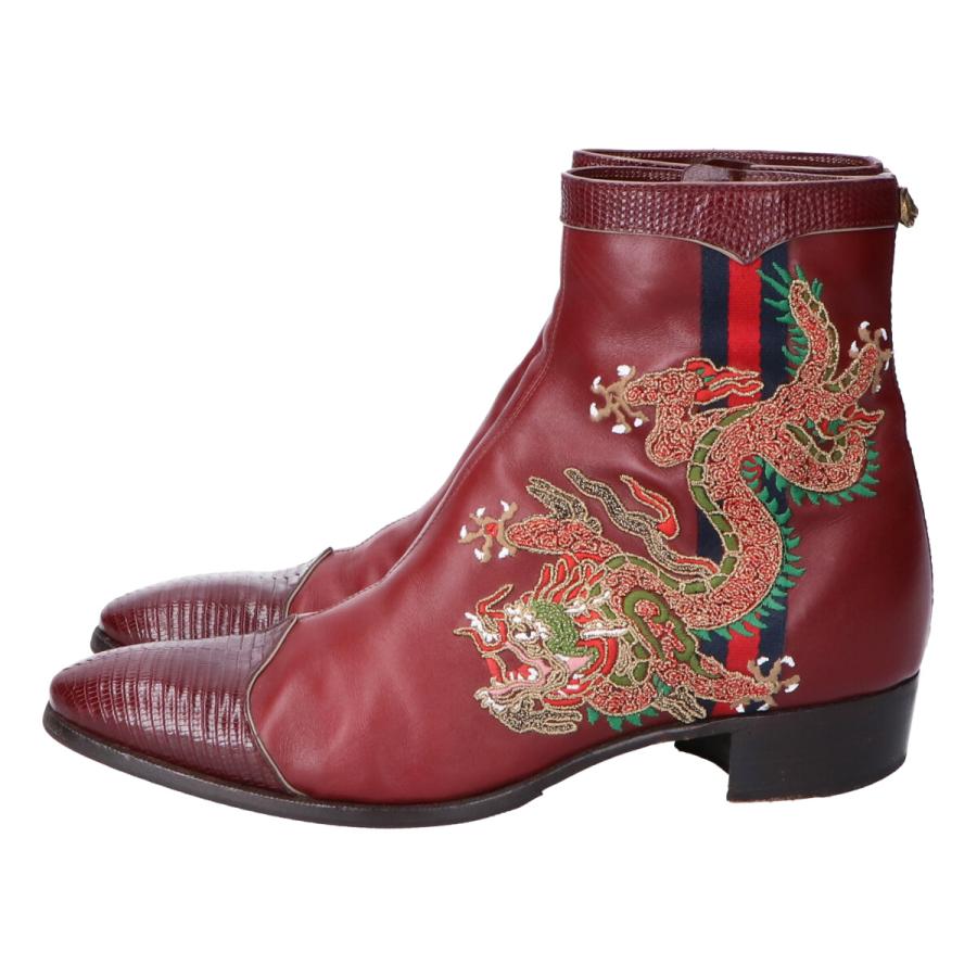 GUCCI グッチ 494650 ドラゴン刺繍 サイドジップ リザード GUCCI グッチ 494650 ドラゴン刺繍 サイドジップ リザード
