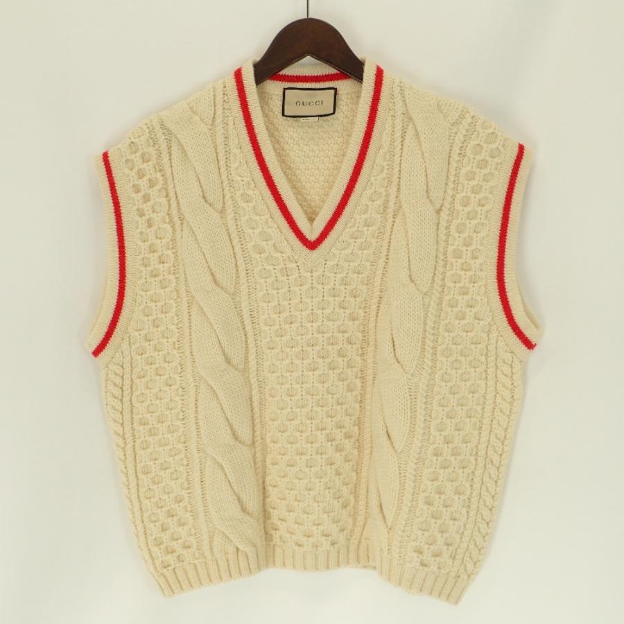 美品/国内正規/ GUCCI グッチ 673687 Vネック ケーブルニット ベスト S 