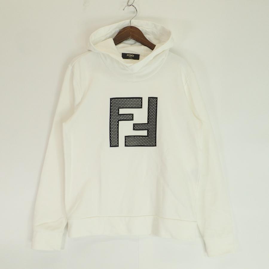 美品 FENDI フェンディ FAF535 A78L 白 マイクロメッシュロゴ パーカー