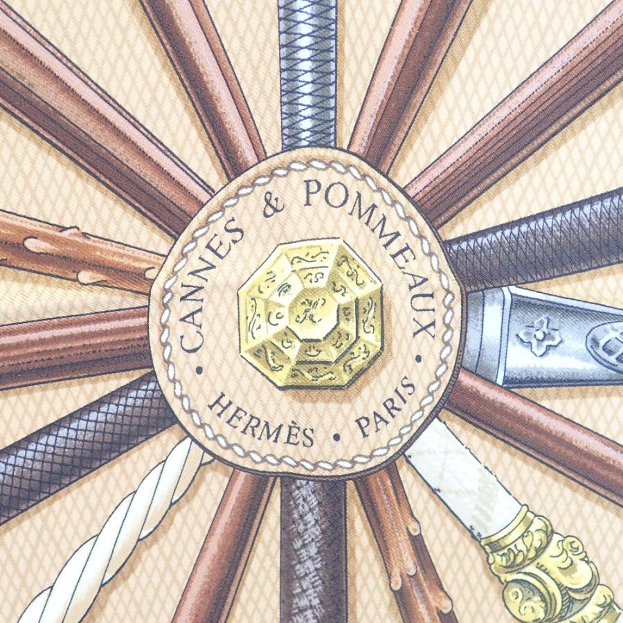 美品 HERMES エルメス CANNES ET POMMEAUX シルク100% カレ90 スカーフ