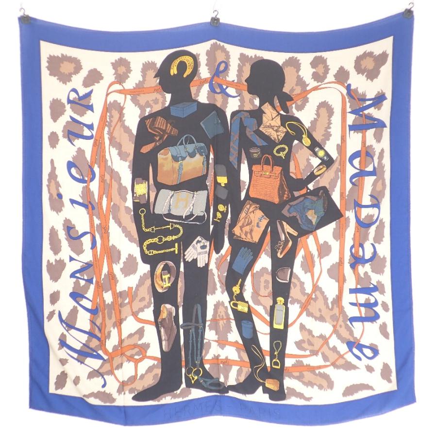 HERMES エルメス 美品 カシミヤxシルク MONSIEUR et MASAME ムッシュ 
