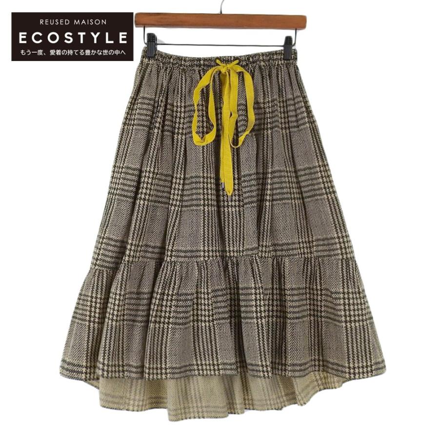 美品 FENDI フェンディ コットン チェック柄 レースディテール フレア  