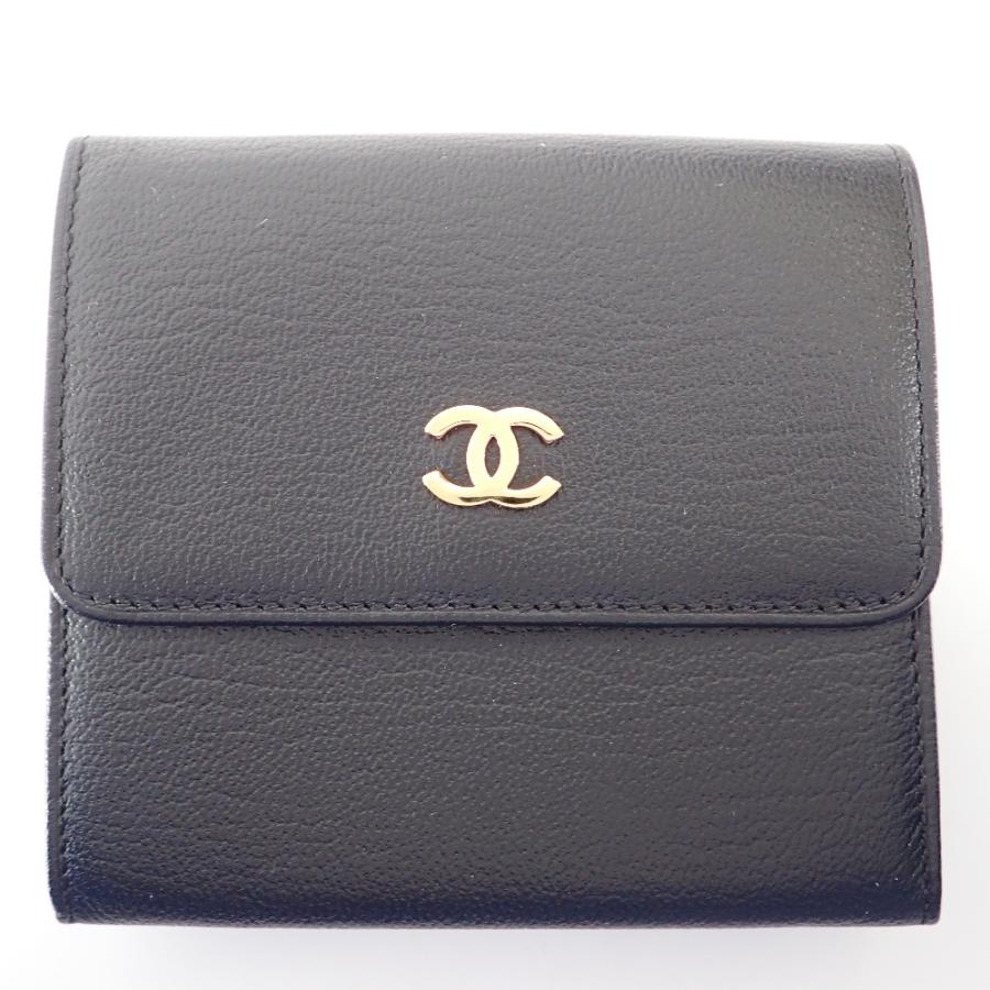 CHANEL シャネル 3つ折り 財布 ブラック 8番台 スモールウォレット