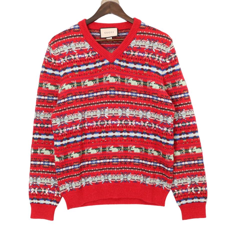 GUCCI ノルディック柄セーター S GUCCI（グッチ） 536624 赤 スパンコール ノルディック柄 ニット