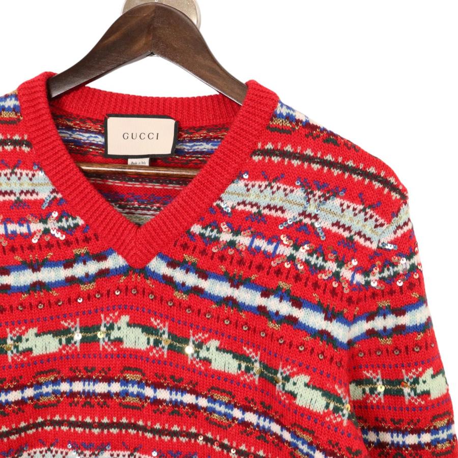 GUCCI（グッチ） 536624 赤 スパンコール ノルディック柄 ニット