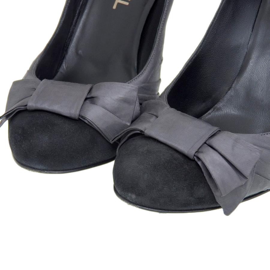 【良品】CHANEL シャネル パンプス ブラック リボン付き38サイズ CHANEL（シャネル） ココマーク リボン パンプス レディース ブラック