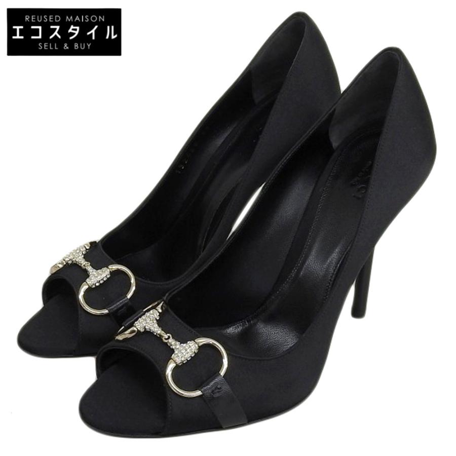 GUCCI グッチ ビットパンプス ブラック サテン 38レディース GUCCI（グッチ） 新品同様 ホースビット サテン パンプス レディース