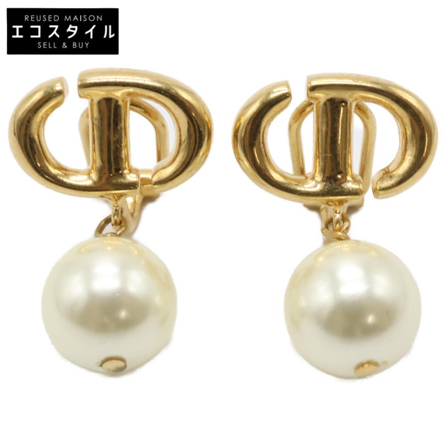 美品/ Dior ディオール CD Navy メタルxレジンパール クリップ  