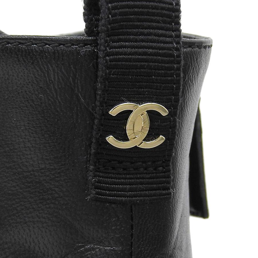 CHANEL パール×キルティング ブラック レザーブーティ