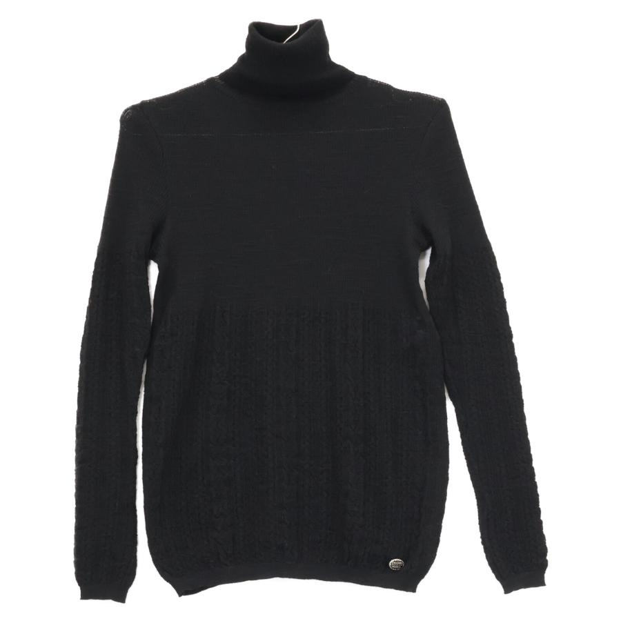 シャネル CHANEL 超希少 エスコリアルウール ニット セーター ブラック CHANEL（シャネル） ブラック ロゴプレート タートルネック ニット
