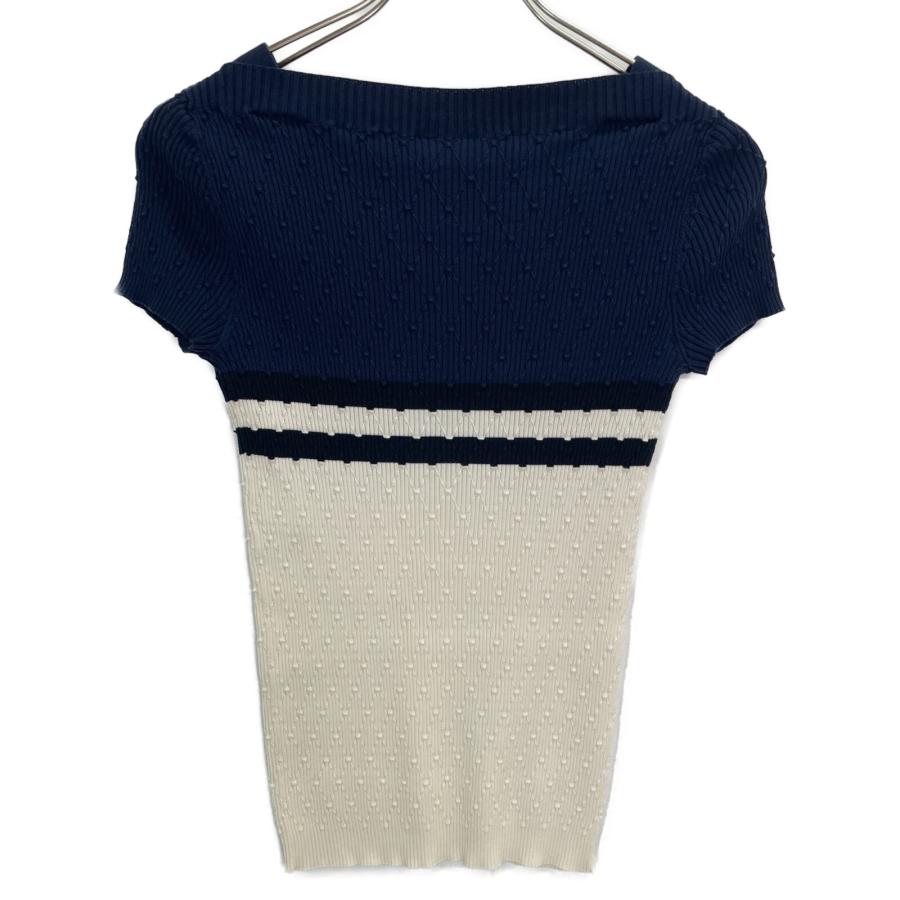 CHANEL・シャネル・半袖Tシャツ・ボーダー・ブルー・ホワイト・S相当 春夏のマリンスタイルに☆】シャネルボーダーニット半袖シャツ (CHANEL