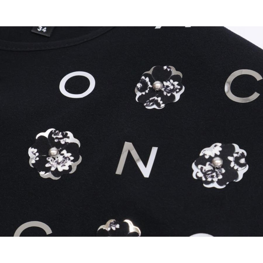CHANEL シャネル カメリア Tシャツ カットソー ストレッチ素材 S相当 CHANEL 花柄ロゴ カメリア ココマーク Tシャツ S〜Mストレッチあり