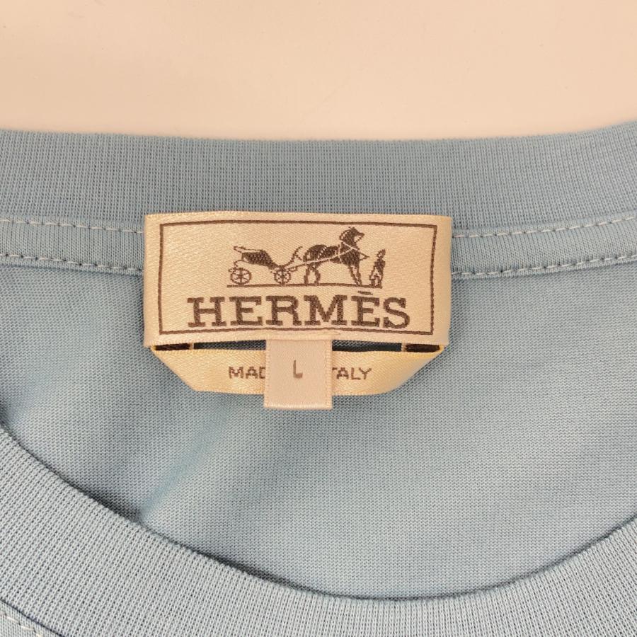 HERMES（エルメス） ブルー 胸元刺繍 半袖Tシャツ ブルー L トップス