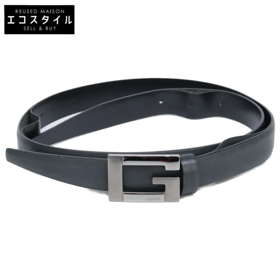 GUCCI レザー ベルト ロゴバックル 美品】 GUCCI ベルト ブラック レザー Gロゴバックル