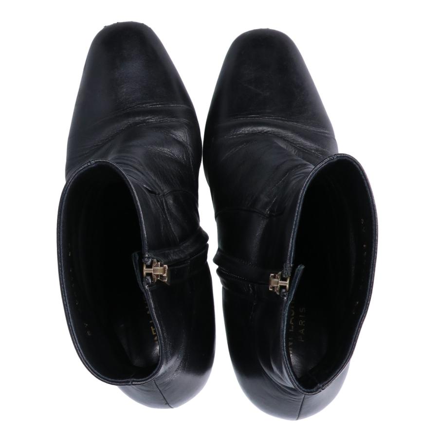 サンローラン　黒レザー ジッパーブーツ 低ヒール 39 SAINT LAURENT PARIS サンローランパリ 632473 レザー サイドジップ