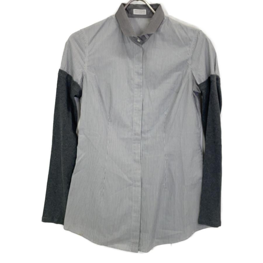 BRUNELLO CUCINELLI ブルネロクチネリ グレー ストライプ 切り替えシャツ グレー S トップス コットン レディース 中古_1