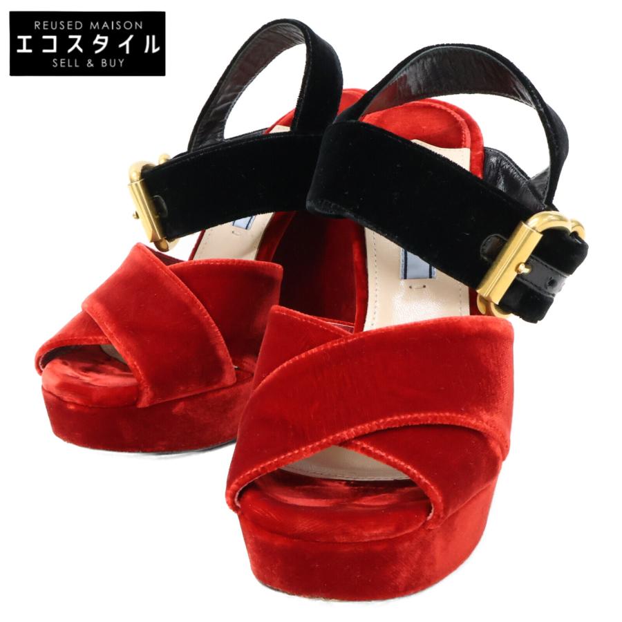 PRADA（プラダ） ベルベット アンクルストラップ チャンキーヒール