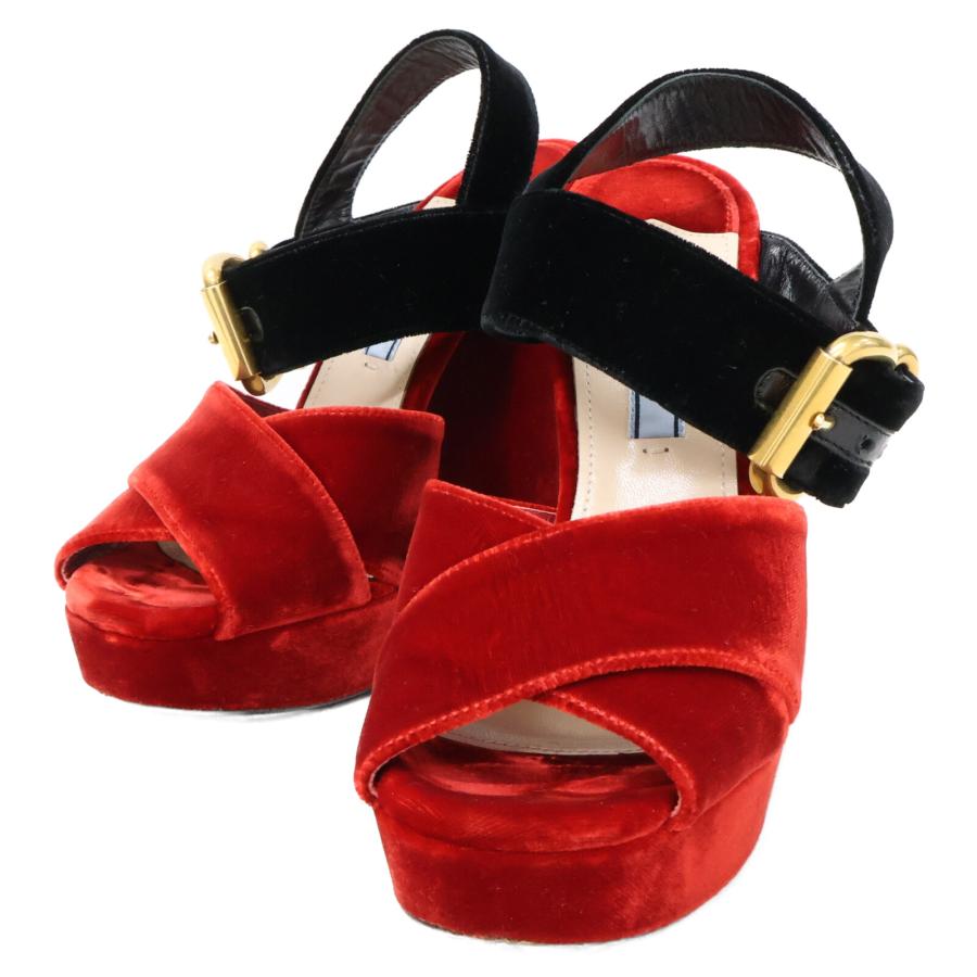 PRADA（プラダ） ベルベット アンクルストラップ チャンキーヒール