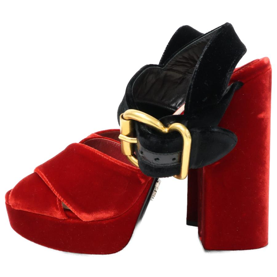 PRADA（プラダ） ベルベット アンクルストラップ チャンキーヒール