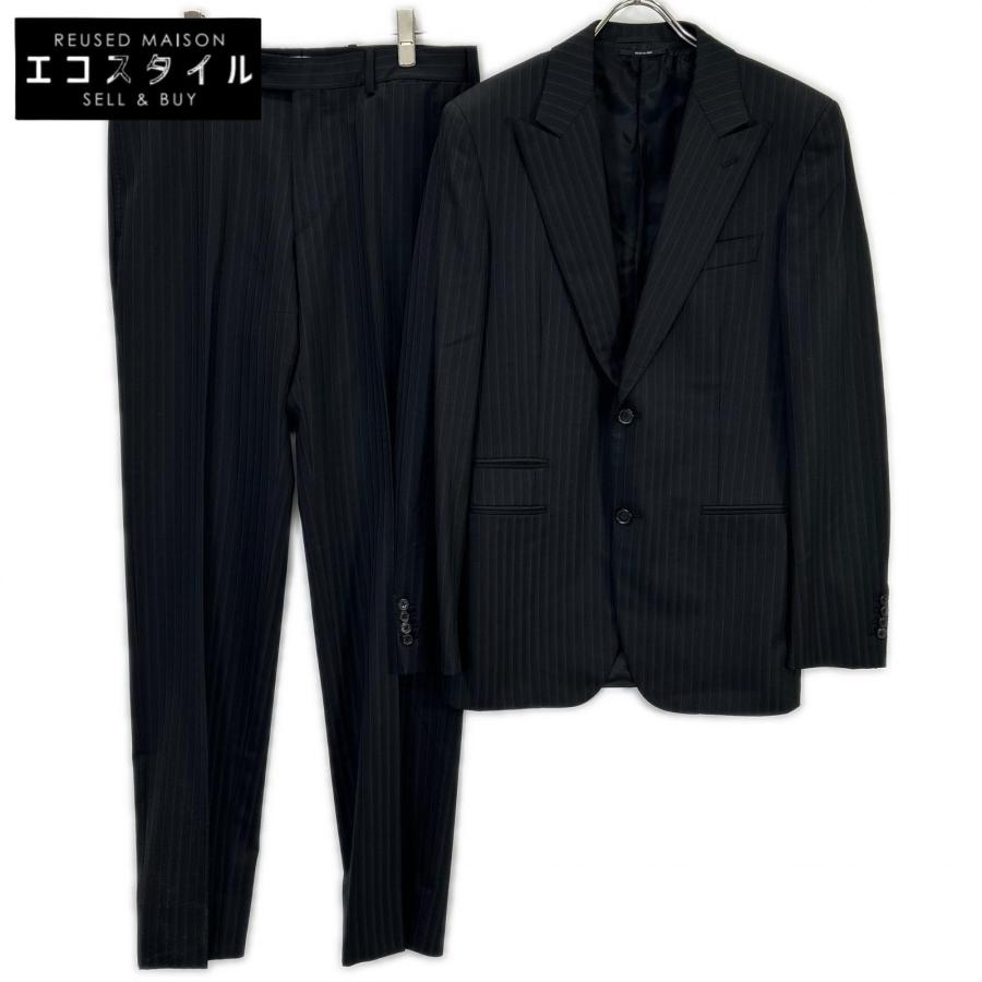 HERMES エルメス ブラック シャドーストライプ シングル2つ釦スーツ 48