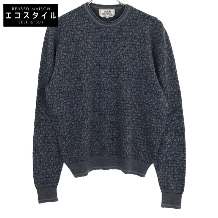 HERMES エルメス Hロゴ 総柄 ニット セーター M イタリア製 美品/ HERMES エルメス Hロゴ柄 カシミヤ×シルク ニットセーター M