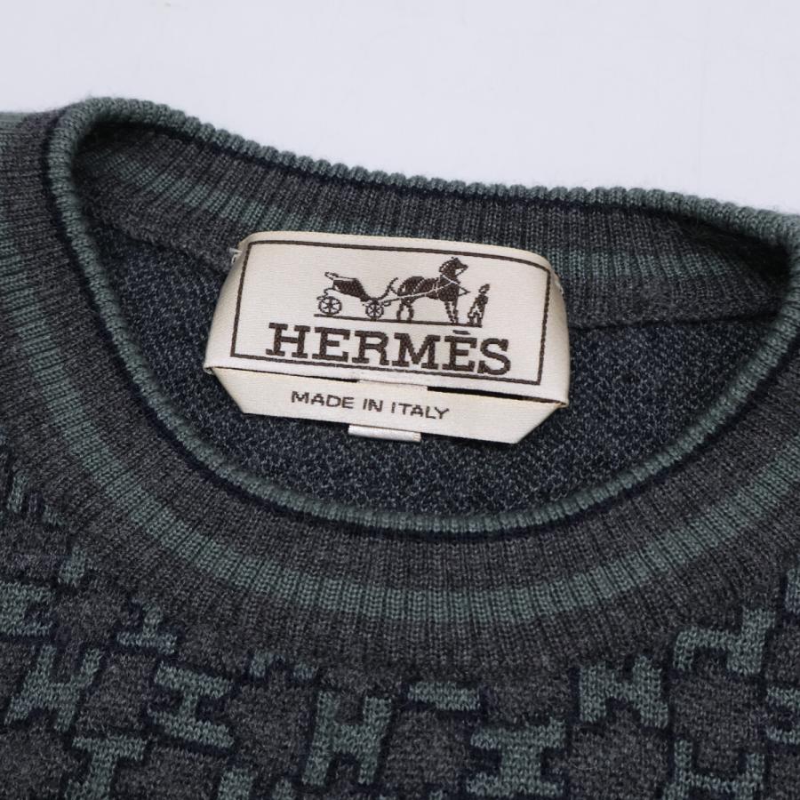 美品/ HERMES エルメス Hロゴ柄 カシミヤ×シルク ニットセーター M