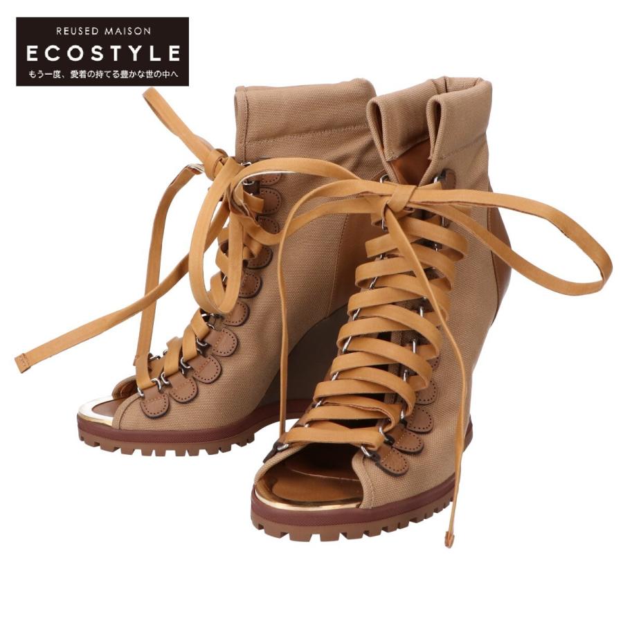 Chloe CHLOE クロエ キャンバス/レザー ウェッジソール レース Chloe CHLOE クロエ キャンバス/レザー ウェッジソール レース
